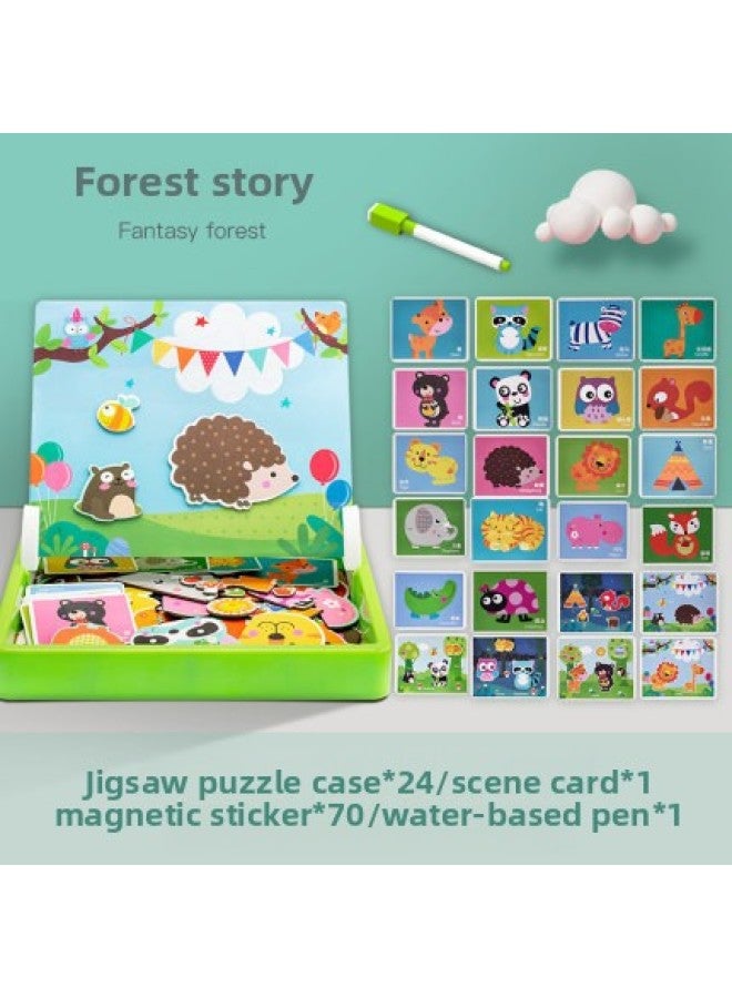 لوحة رسم مغناطيسية للأطفال بطرفين مع ألغاز تعليمية - ألعاب خشبية لتعليم الذكاء في مراحل التعليم المبكر - اللون: قصة الغابة - Image 1